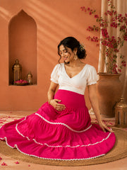 FUSHIA RAYON WOMEN'S MATERNITY SMOKED SKIRT