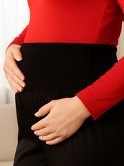 Black Maternity Rayon Smocked Waist Pajama