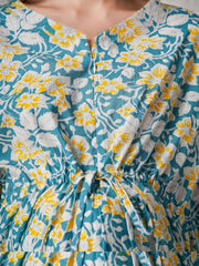 GREEN PRINTED MATERNITY KAFTAN CO-ORD SET WITH SMOKED PAJAMA