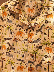 Kids Safari Animal Print Cotton Night Suit Set