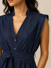 LINDA DARK INDIGO DENIM SLEEVELESS WIDE LEG JUMPSUIT