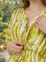 OLIVE TIE-DYE MATERNITY COTTON KAFTAN WITH FEEDING ZIPPER