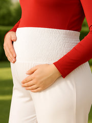 WHITE RAYON WOMEN'S MATERNITY SMOKED BOTTOM