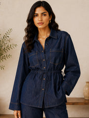 LIYA DARK INDIGO DENIM SHIRT & WIDE LEG PANT CO-ORD SET