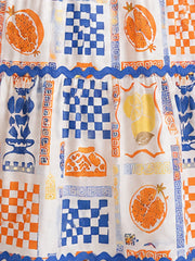 White & Blue Smocked Rayon Printed Tiered Dress with Tie-Up Straps