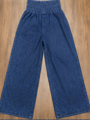 BLUE COTTON DENIM WOMEN'S MATERNITY SMOKED BOTTOM