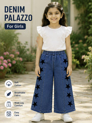 GIRLS SOFT COTTON DENIM PALAZZO PANTS