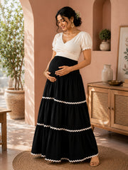 BLACK RAYON WOMEN'S MATERNITY SMOKED SKIRT