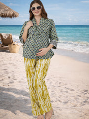 OLIVE COTTON TIE-DYE WOMEN'S MATERNITY SMOKED BOTTOM