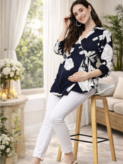 Soft Printed Pregnancy Wrap Top for Women