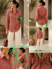 Women's Black Geo Print Cotton Shirt with Adjustable Back Tie-Up