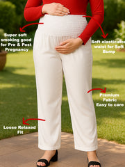 WHITE RAYON WOMEN'S MATERNITY SMOKED BOTTOM