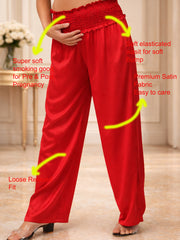 RED SATIN WOMEN'S MATERNITY SMOKED BOTTOM