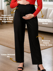 Black Maternity Rayon Smocked Waist Pajama