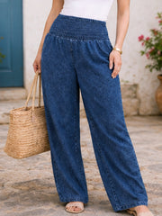 BLUE COTTON DENIM WOMEN'S MATERNITY SMOKED BOTTOM