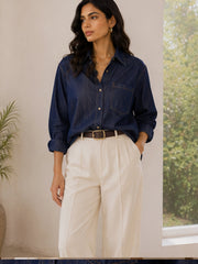 CLARA DARK INDIGO DENIM OVERSIZED SHIRT