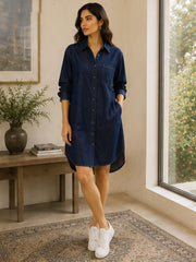 SARA DARK INDIGO DENIM SHIRT DRESS