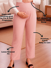 PINK RAYON WOMEN'S MATERNITY SMOKED BOTTOM