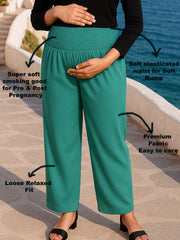 GREEN RAYON WOMEN'S MATERNITY SMOKED BOTTOM