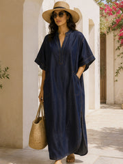 DIA DARK INDIGO DENIM RELAXED MAXI KAFTAN DRESS