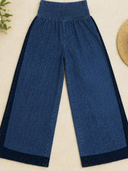 BLUE COLOURBLOCKED COTTON DENIM WOMEN'S MATERNITY SMOKED BOTTOM