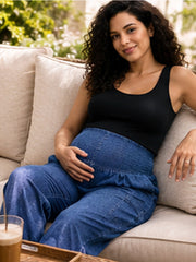 BLUE COTTON DENIM WOMEN'S MATERNITY SMOKED JOGGER