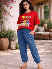 BLUE COTTON DENIM WOMEN'S MATERNITY SMOKED JOGGER