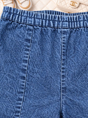 GIRLS SOFT COTTON SOLID DENIM PALAZZO PANTS