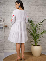 White & Red Floral Embroidered Maternity Dress